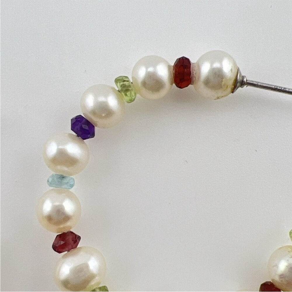Honora “As Is” White Pearl & Multi-Gemstone 1-1/4” Hoop Earrings - Picture 7 of 14